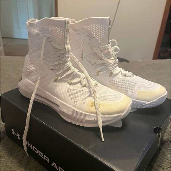 Under Armour White and Gold High-Top Sneakers - Picture 1 of 4